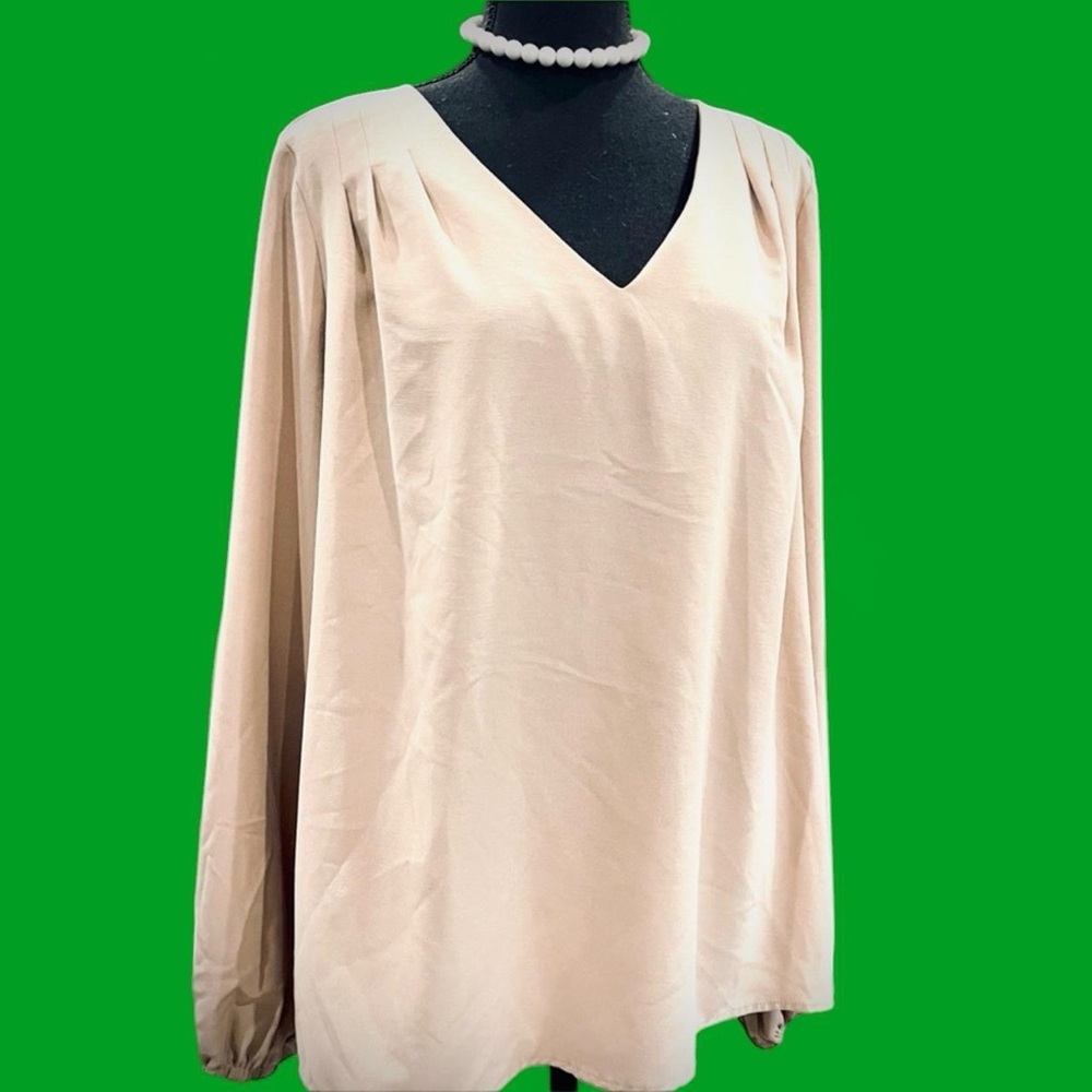 Nude Beige Tan Long Sleeve Balloon Sleeve Blouse XL